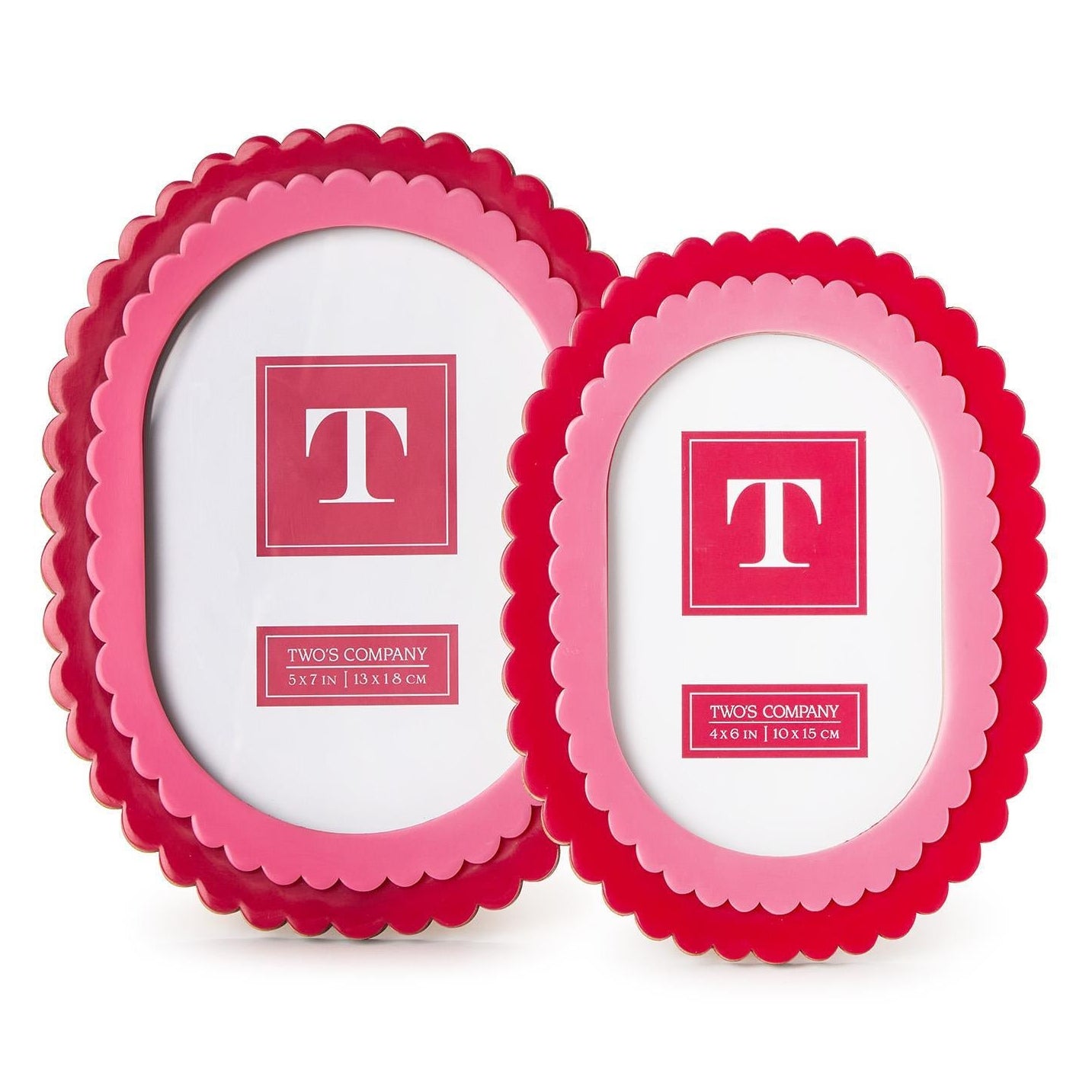 Double Scalloped Edge Pink/Dark Pink Photo Frame Set of 2