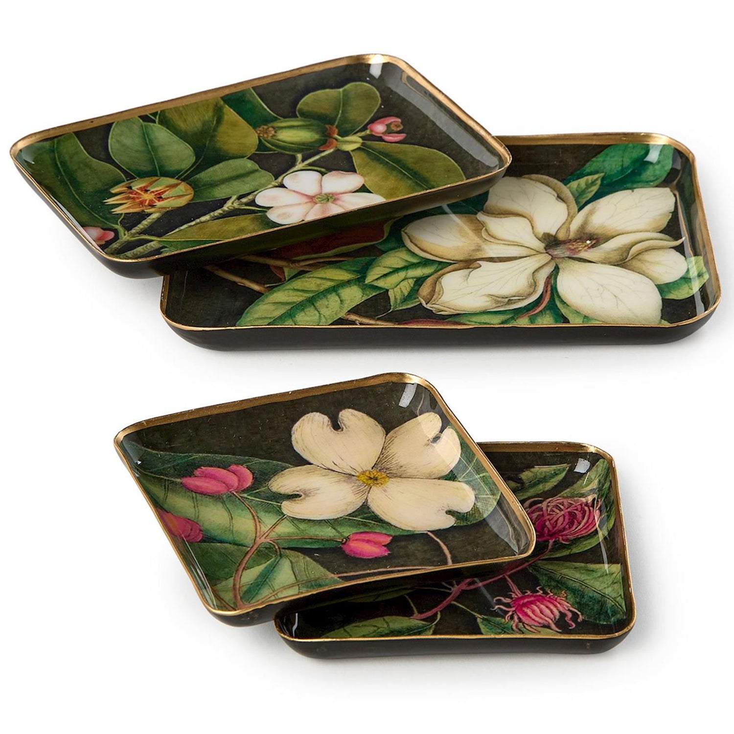 Vintage Floral Print Metal Tray Set of 4