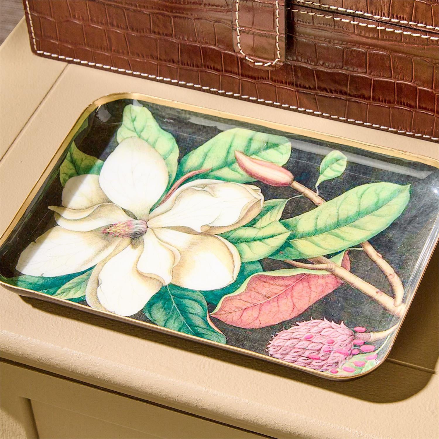Vintage Floral Print Metal Tray Set of 4