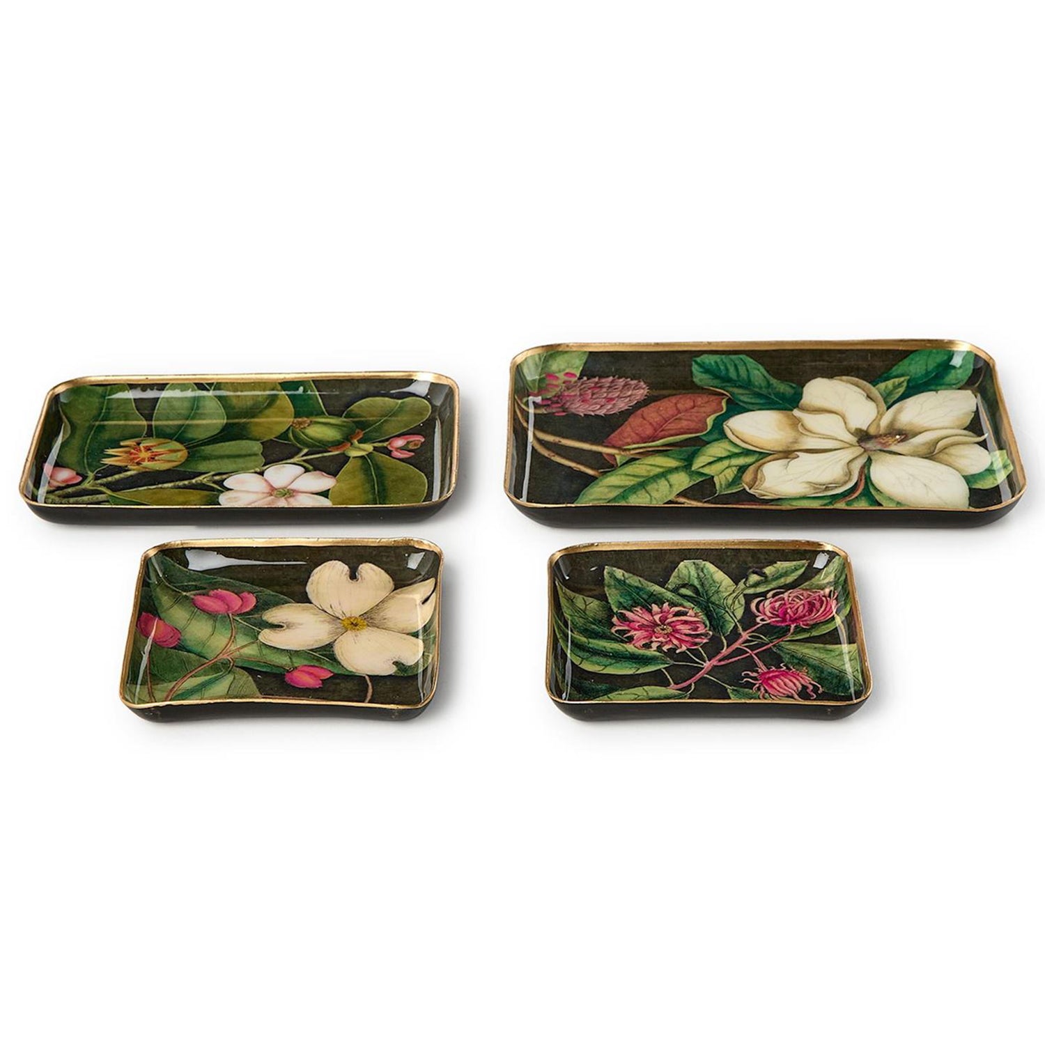 Vintage Floral Print Metal Tray Set of 4