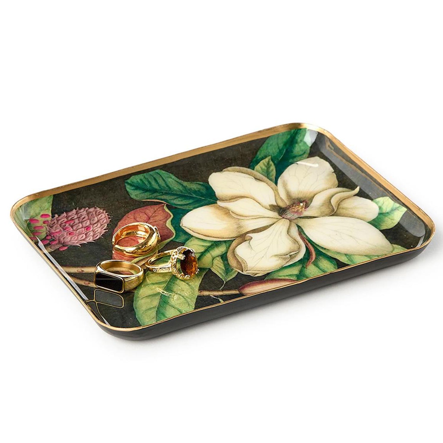 Vintage Floral Print Metal Tray Set of 4