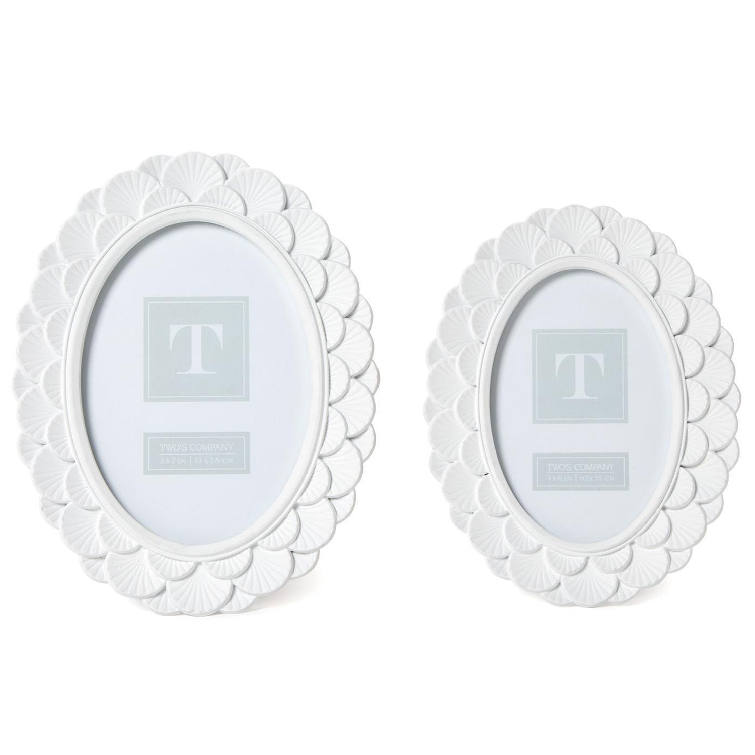 White Fanshell Oval Photo Frame Set of 2