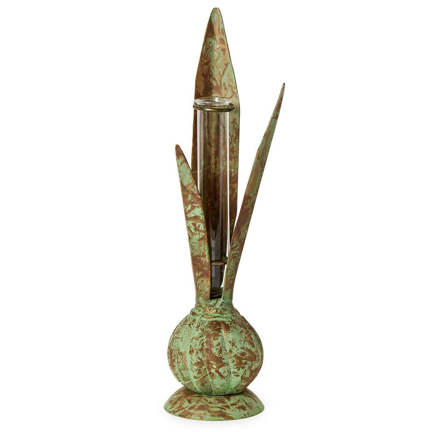 Verdigris Hand-Crafted Bulb and Leaf Vase