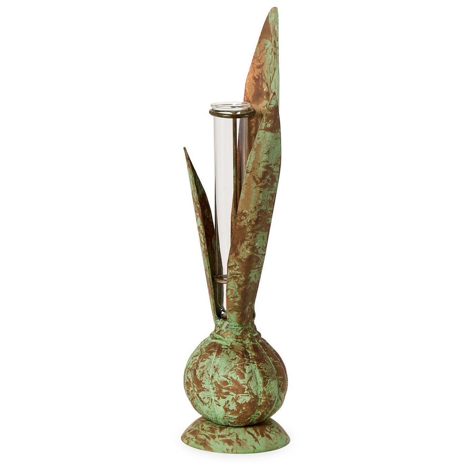Verdigris Hand-Crafted Bulb and Leaf Vase