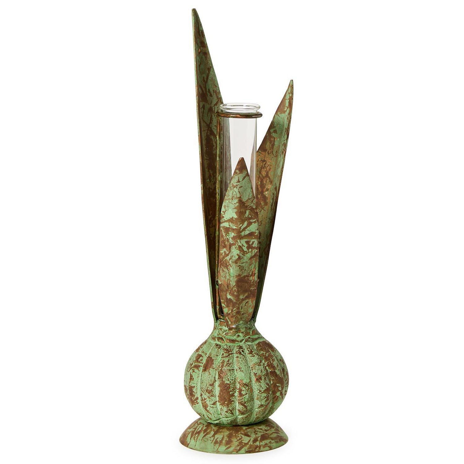 Verdigris Hand-Crafted Bulb and Leaf Vase