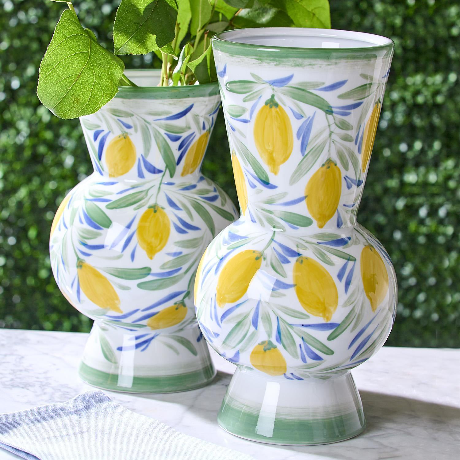 Hand-Painted Lemon Vase Set of 2