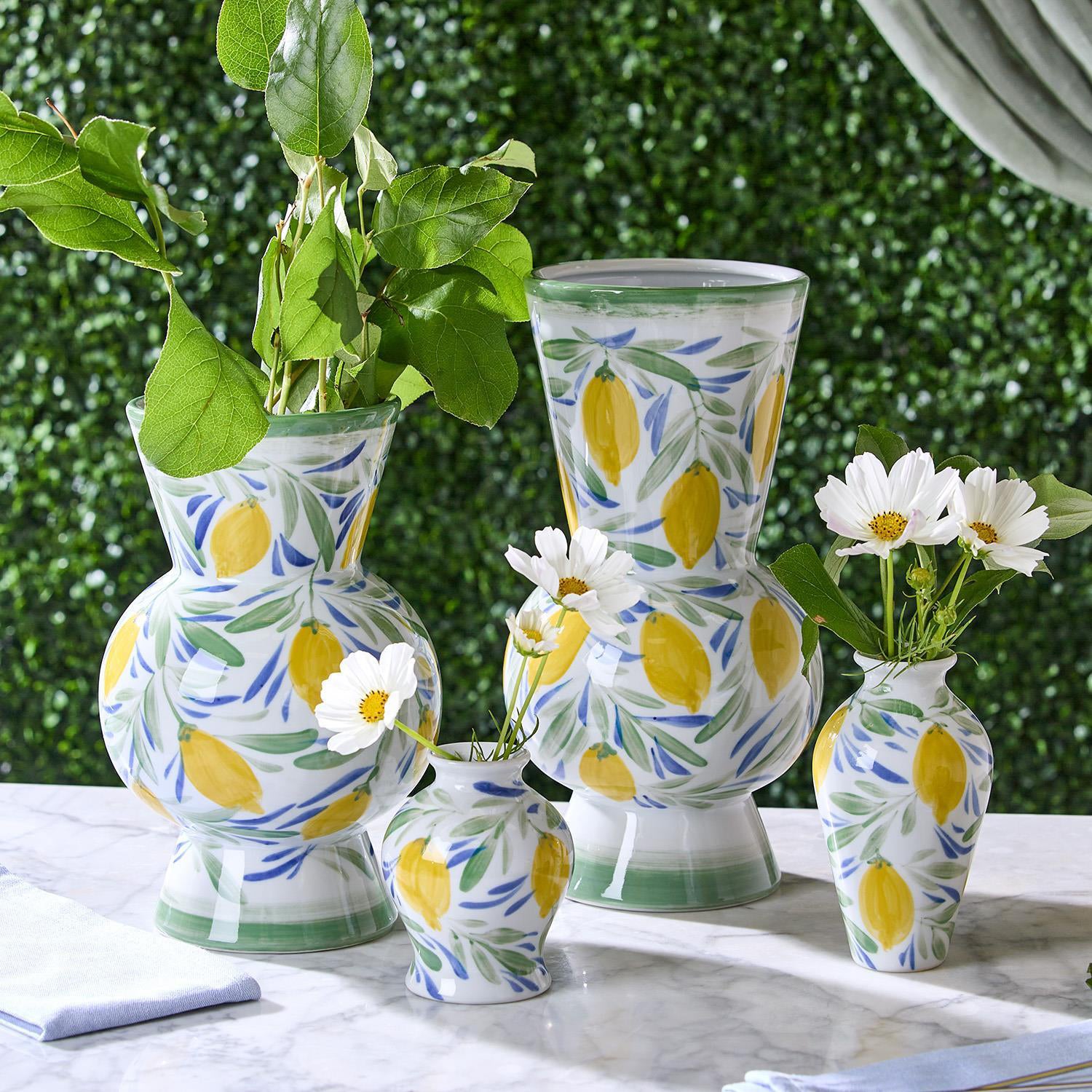 Hand-Painted Lemon Vase Set of 2