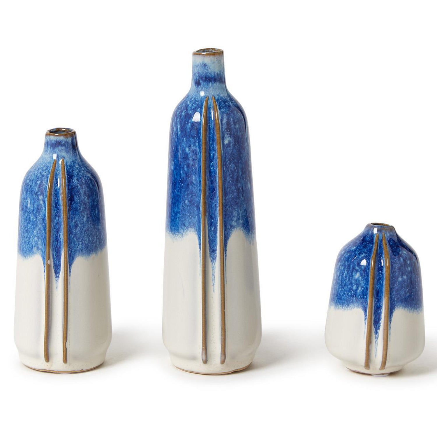 Reactive Glaze Mini Blue and White Vase Set of 3