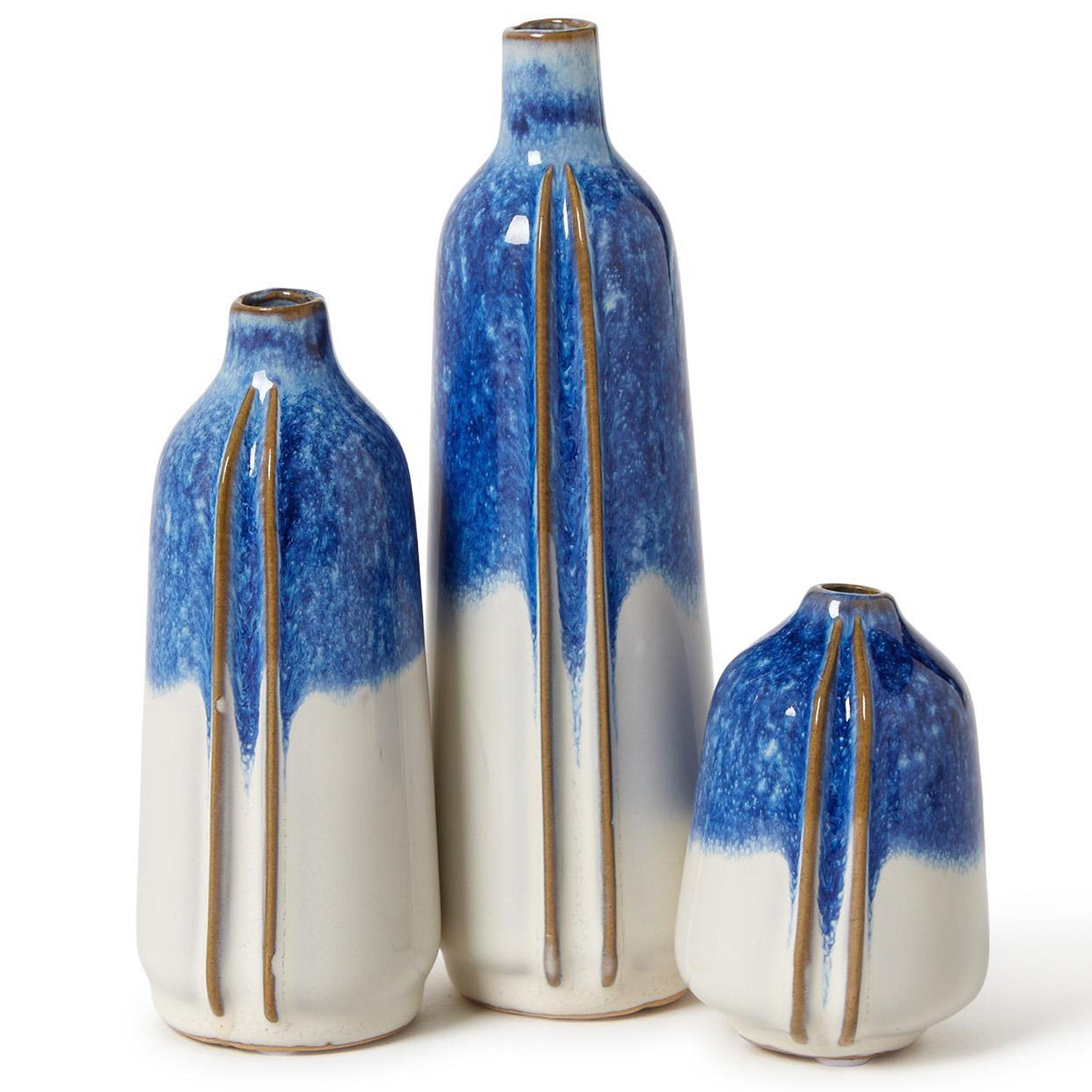 Reactive Glaze Mini Blue and White Vase Set of 3
