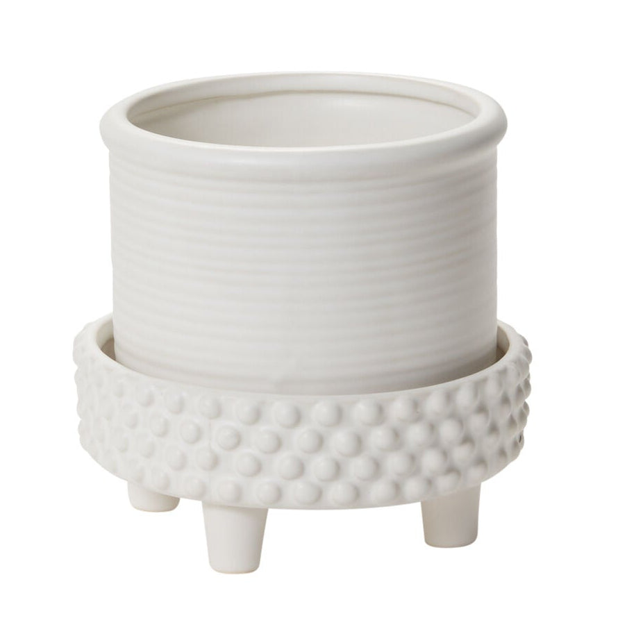 Jane Footed Pot styled view, white ceramic footed planter