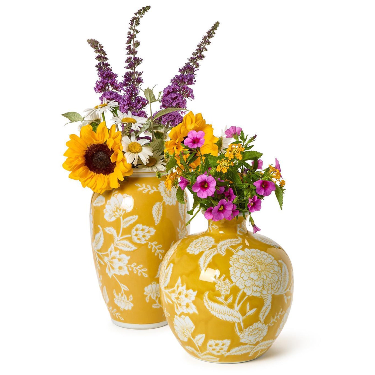 Yellow Floral Vase Set of 2