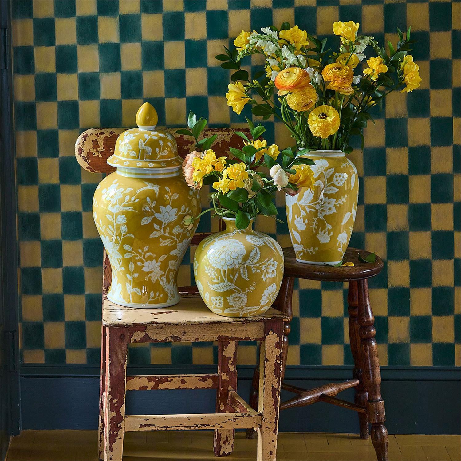 Yellow Floral Vase Set of 2