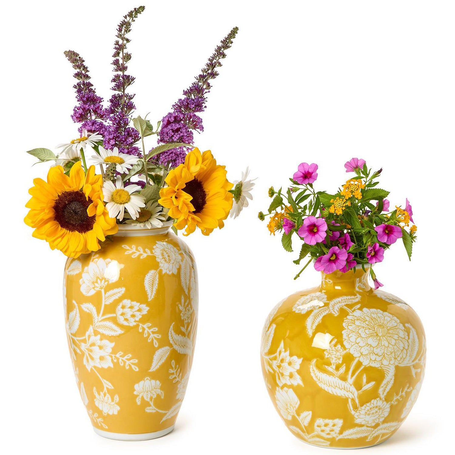 Yellow Floral Vase Set of 2