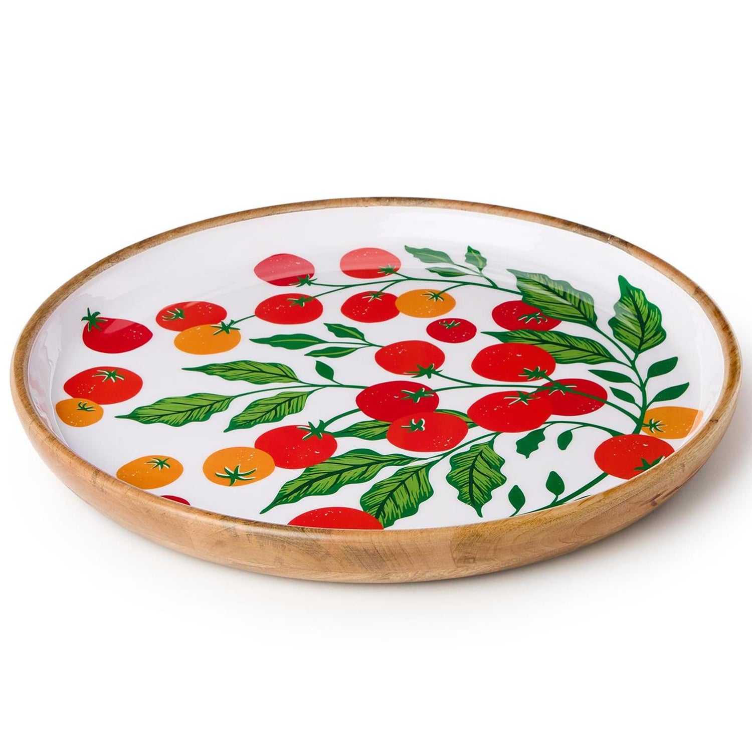 Garden Harvest Set Hand-Crafted Wooden Round Tray with Enamel Set of 2