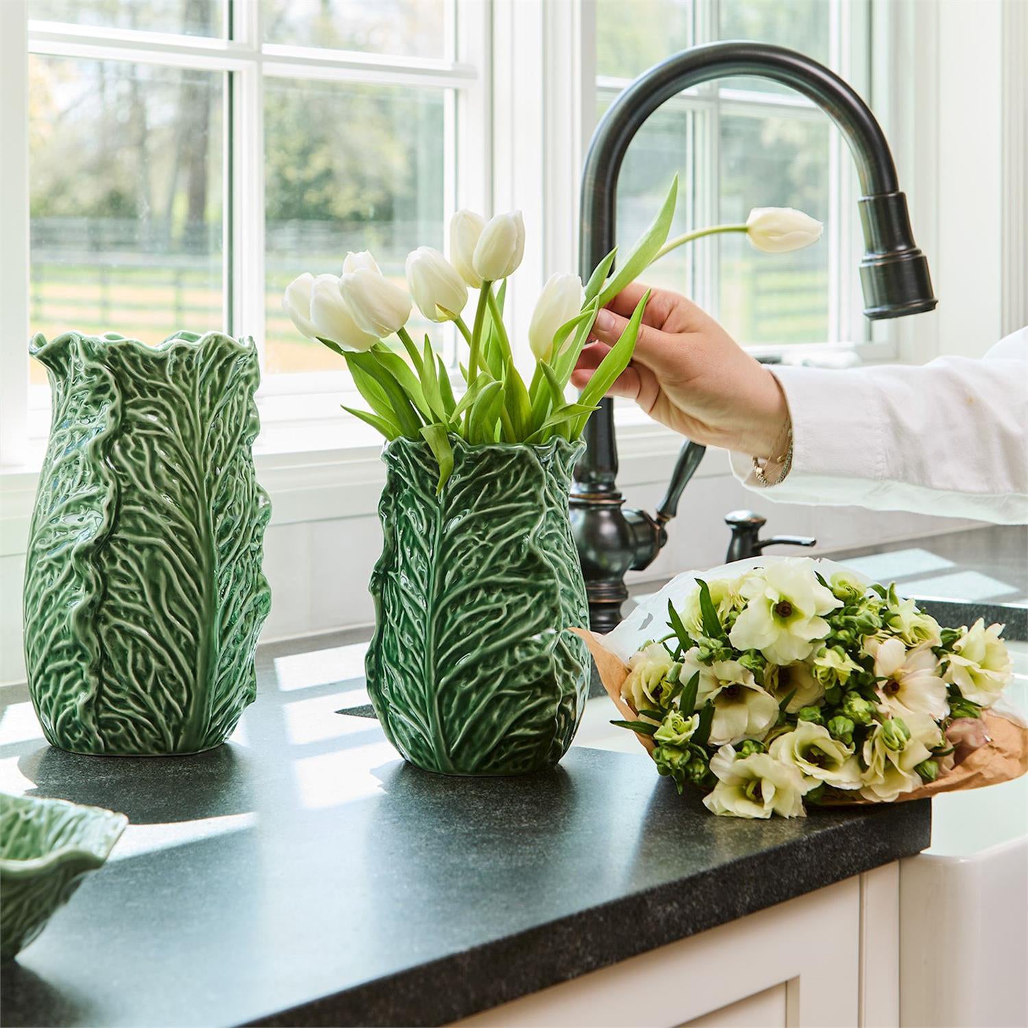 Cruciferous Leaf Textured Vase Set of 2