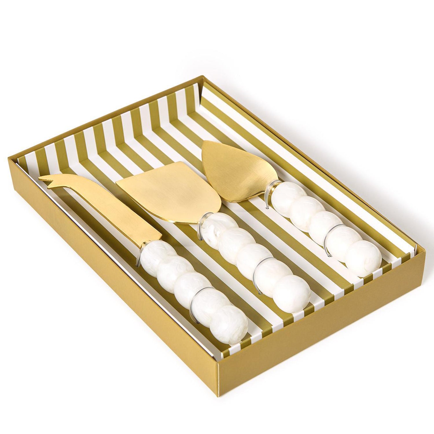 Modern Pop White Beaded Cheese Knives Set of 3