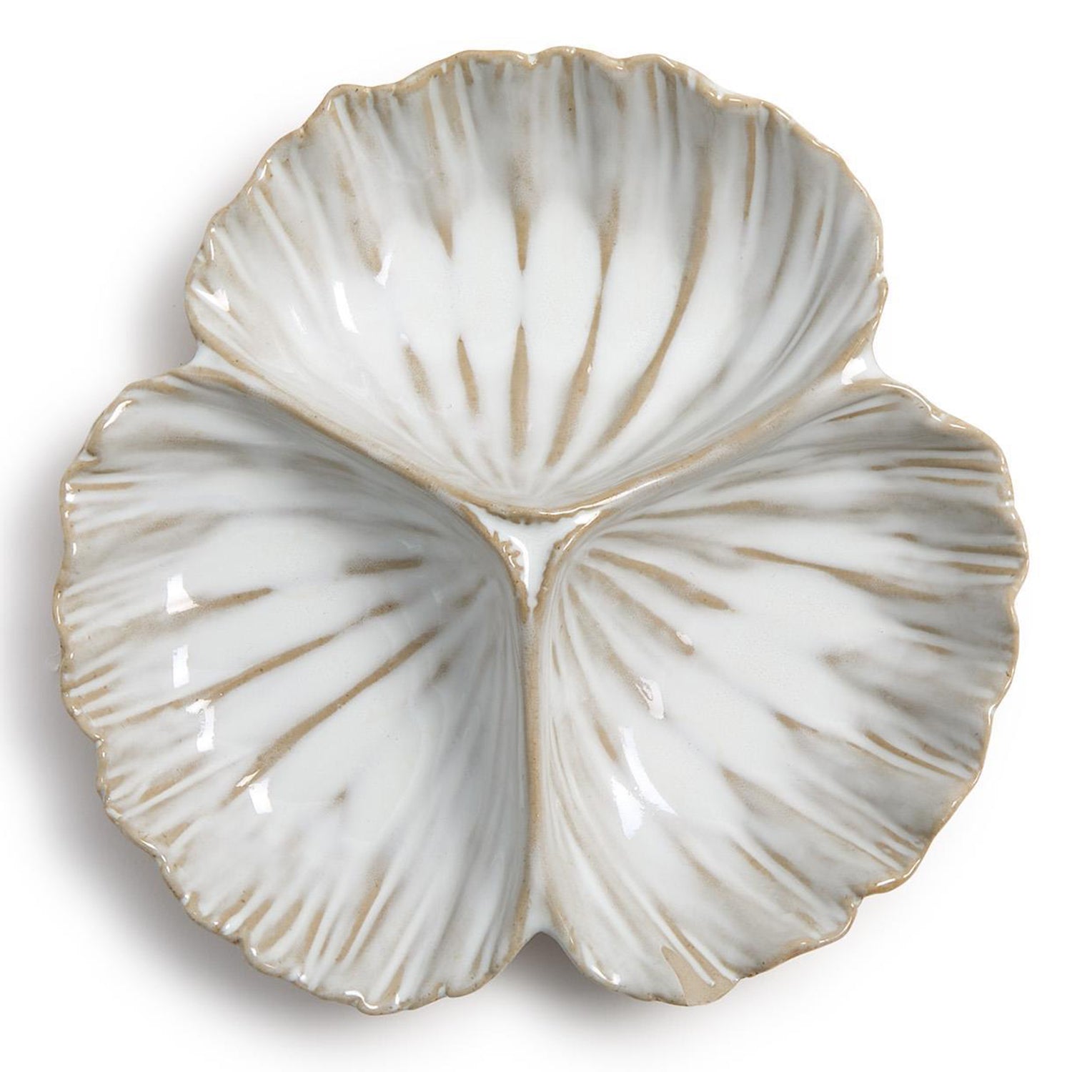 Artisanal Reactive Glaze 3 Section Shell Tidbit Dish/Tray
