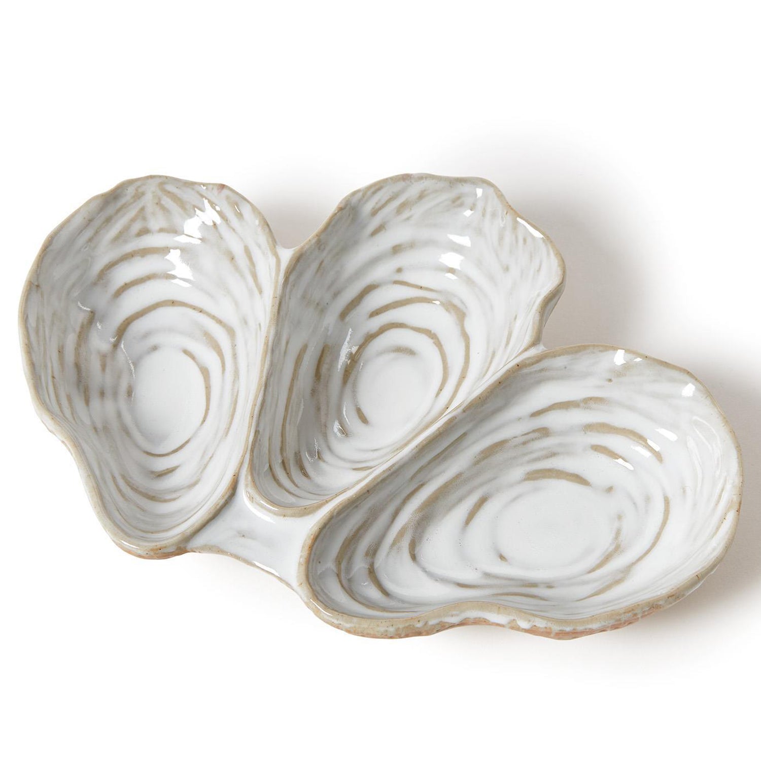 Artisanal Reactive Glaze 3 Section Oyster Shell Tidbit Dish/Tray