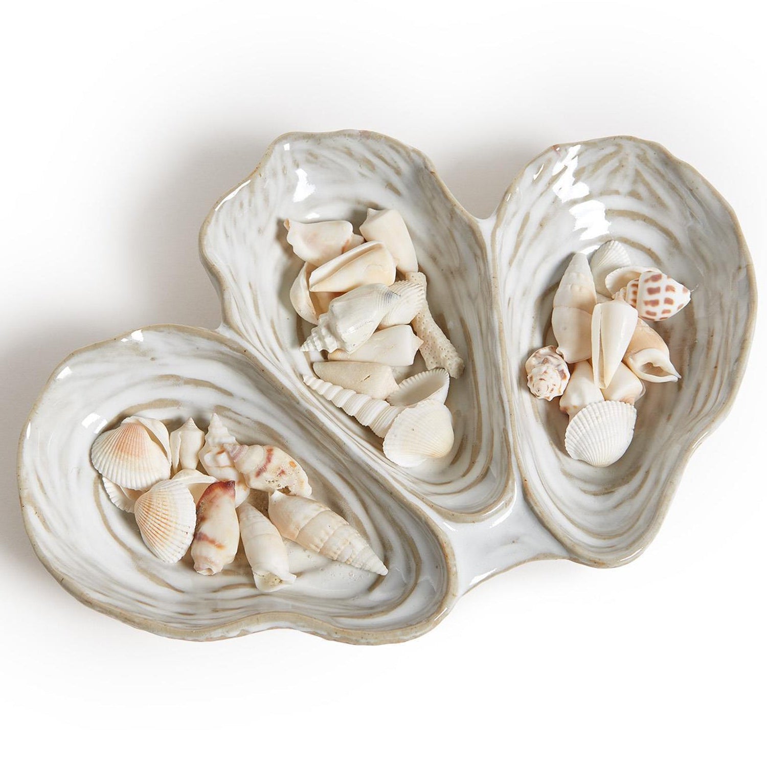 Artisanal Reactive Glaze 3 Section Oyster Shell Tidbit Dish/Tray