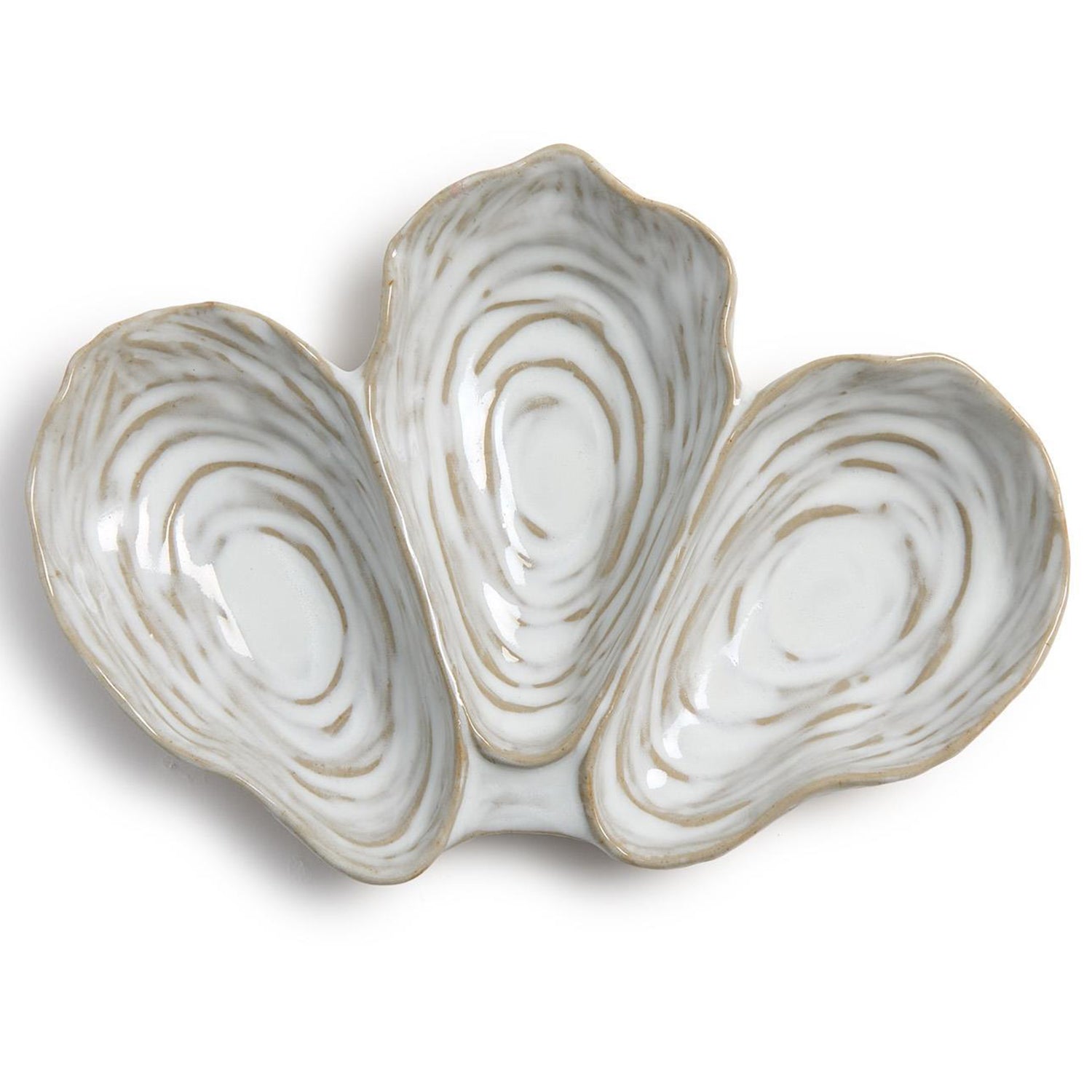 Artisanal Reactive Glaze 3 Section Oyster Shell Tidbit Dish/Tray