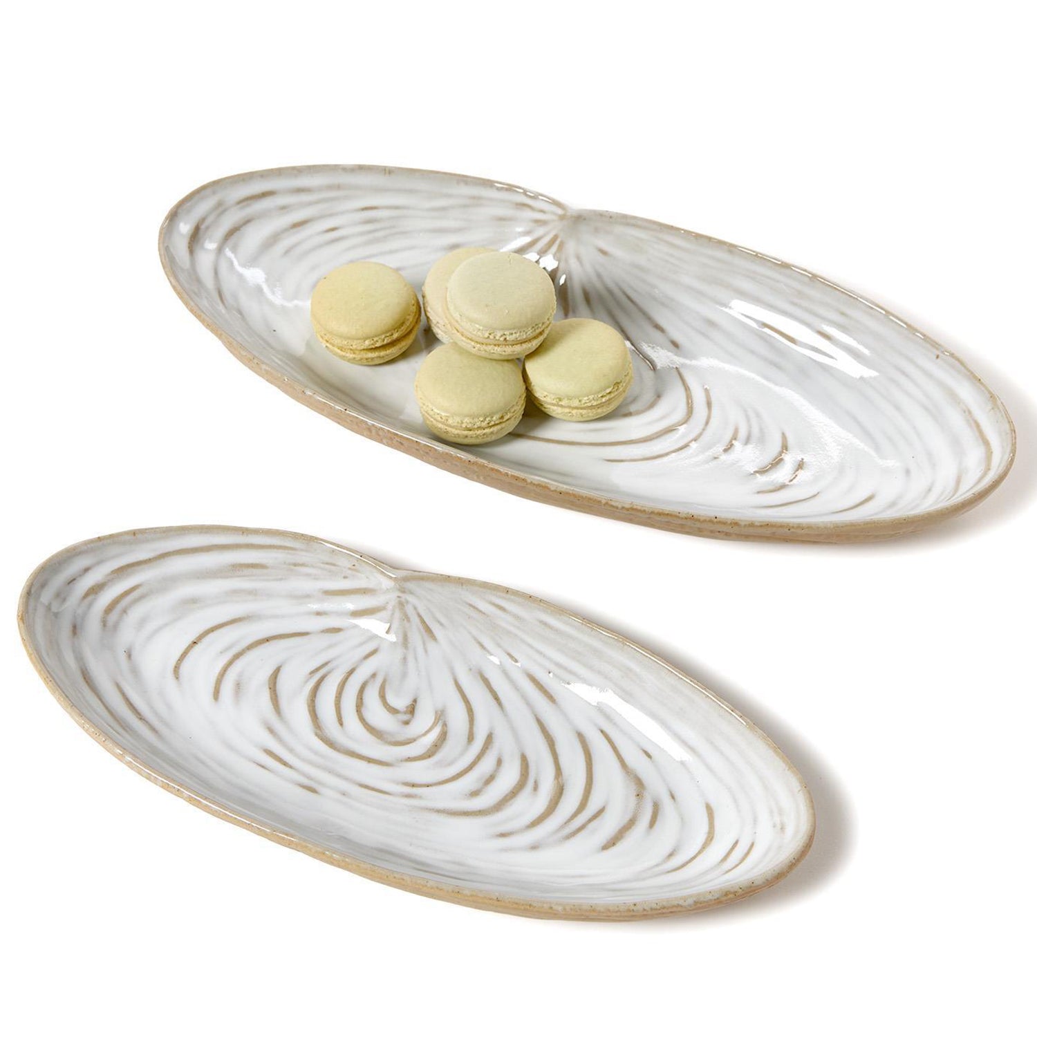 Artisanal Reactive Glaze Shell Tidbit Dish/Tray Set of 2