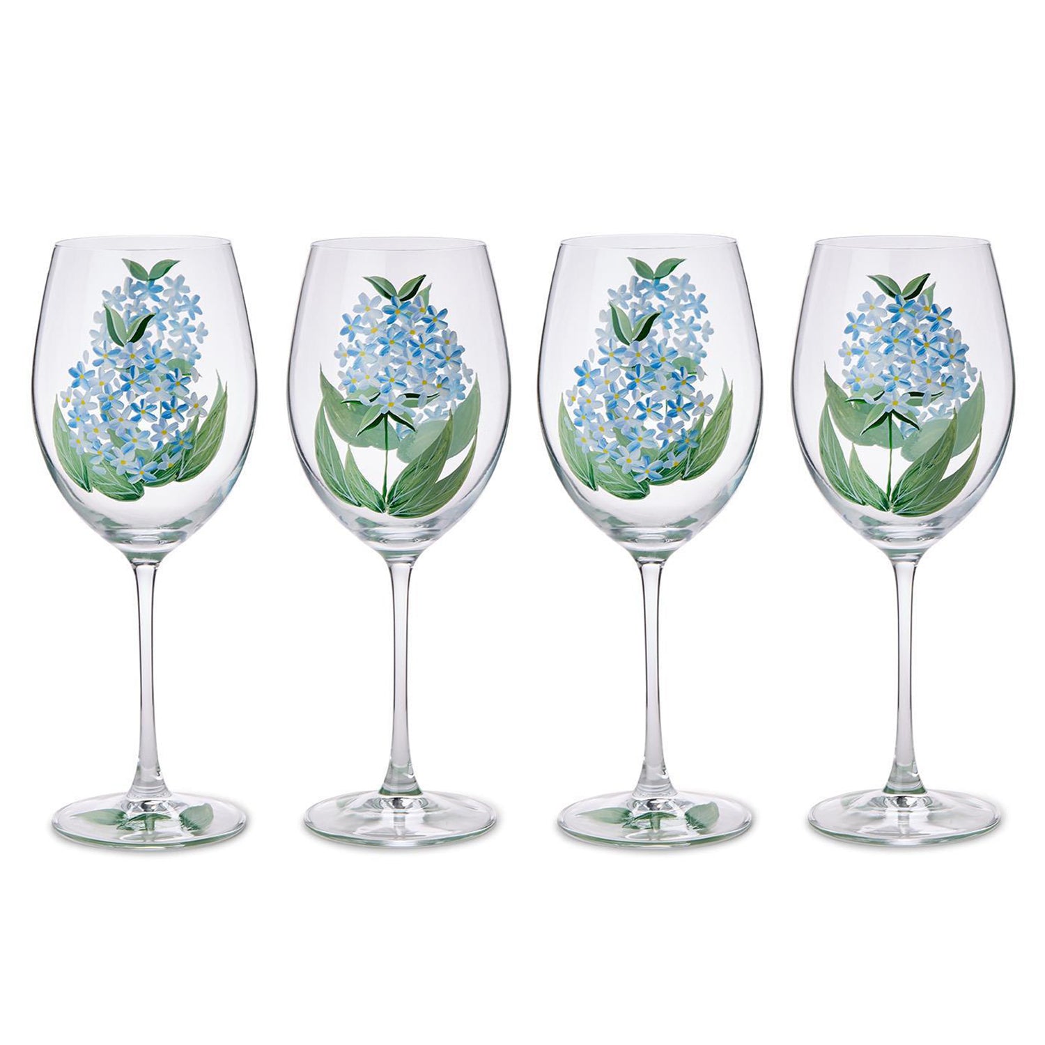 Hydrangea Hand-Painted Stemmed Wine Glass Set of 4