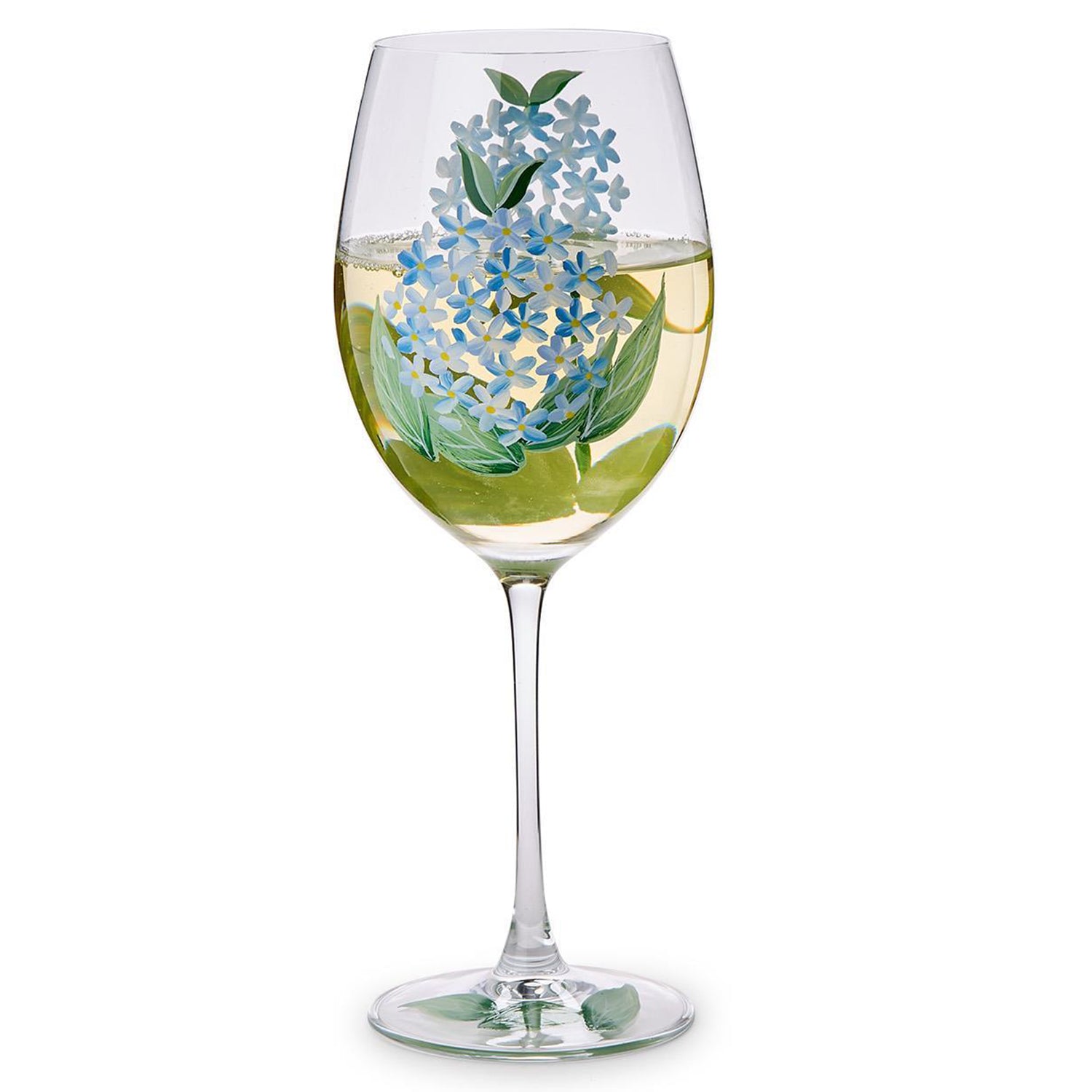 Hydrangea Hand-Painted Stemmed Wine Glass Set of 4