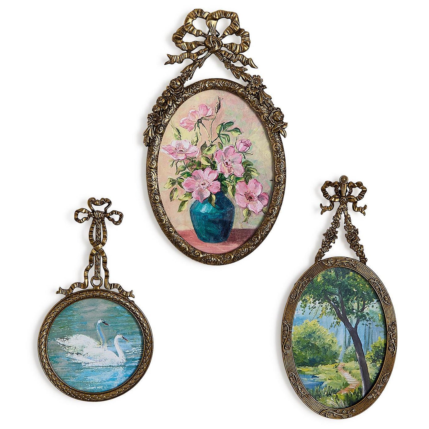 Heirloom Antique Bow and Flower Hanging Frame Set of 3