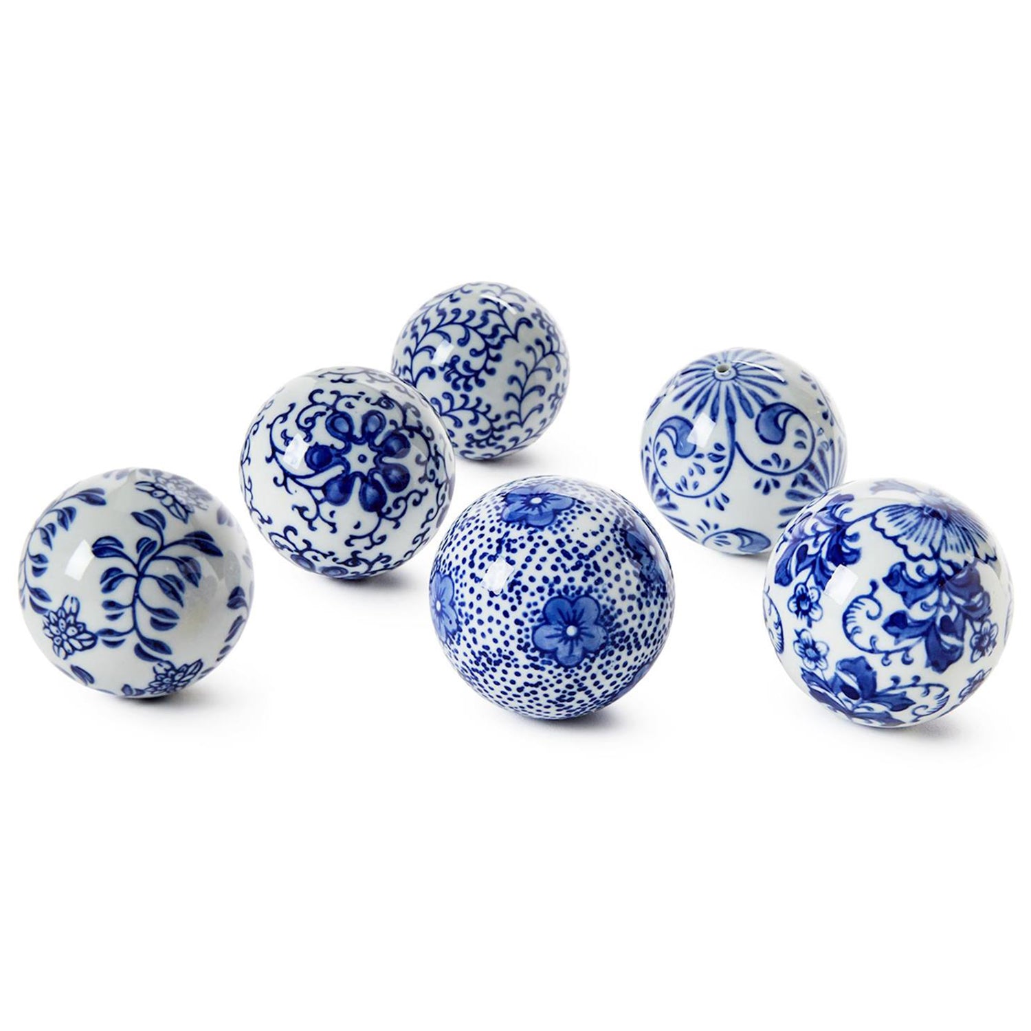 Hand-Painted Blue and White Decorative Ball Set of 4