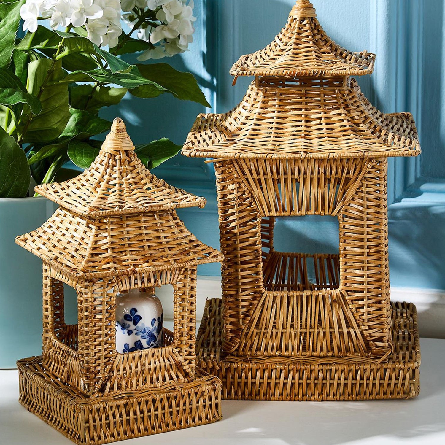 Pagoda Rattan Lantern Set of 2