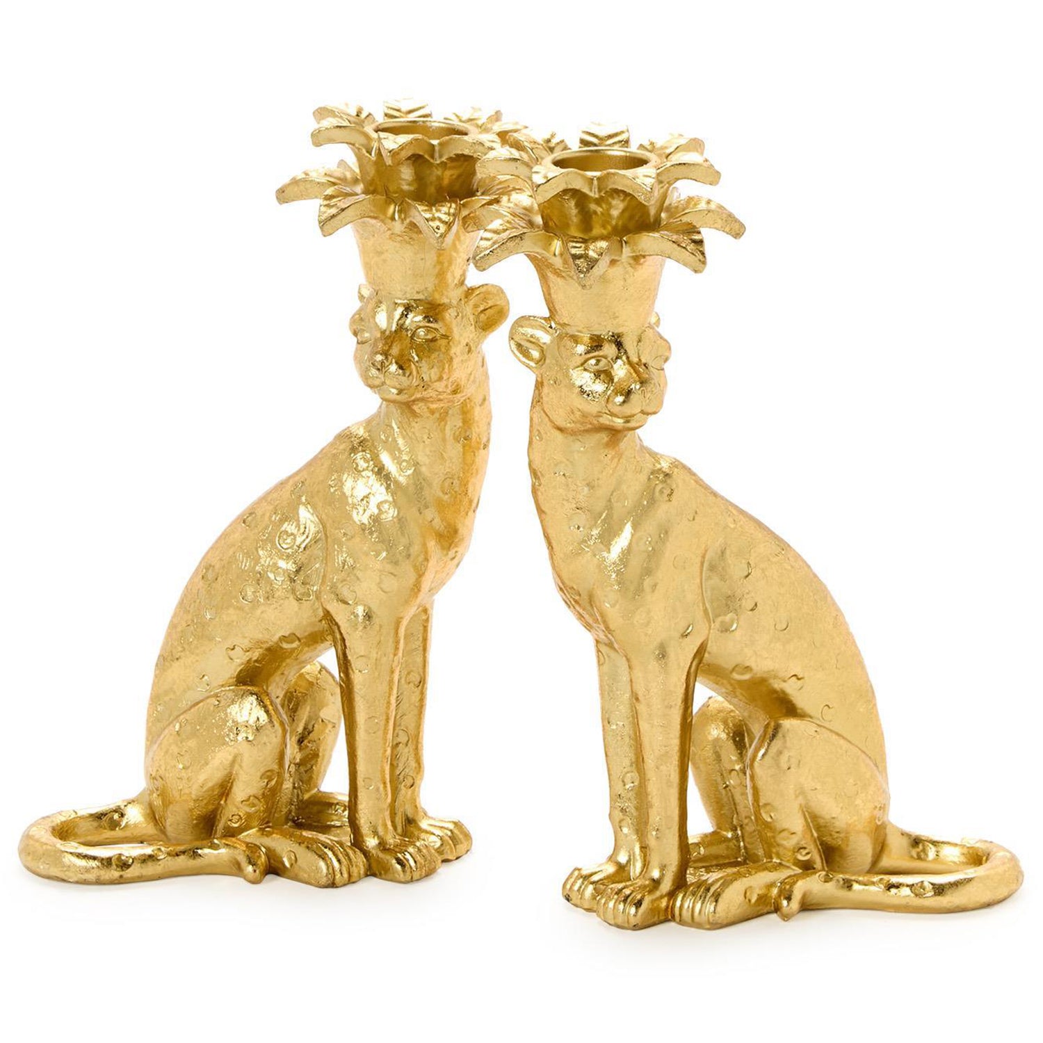 Gold Leopard Taper Candlestick Candleholder Set of 2