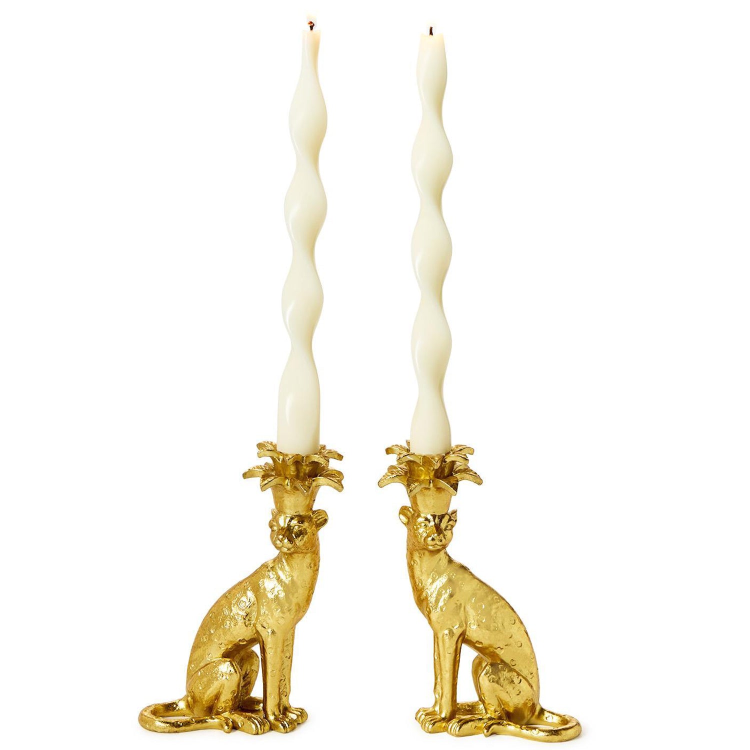 Gold Leopard Taper Candlestick Candleholder Set of 2