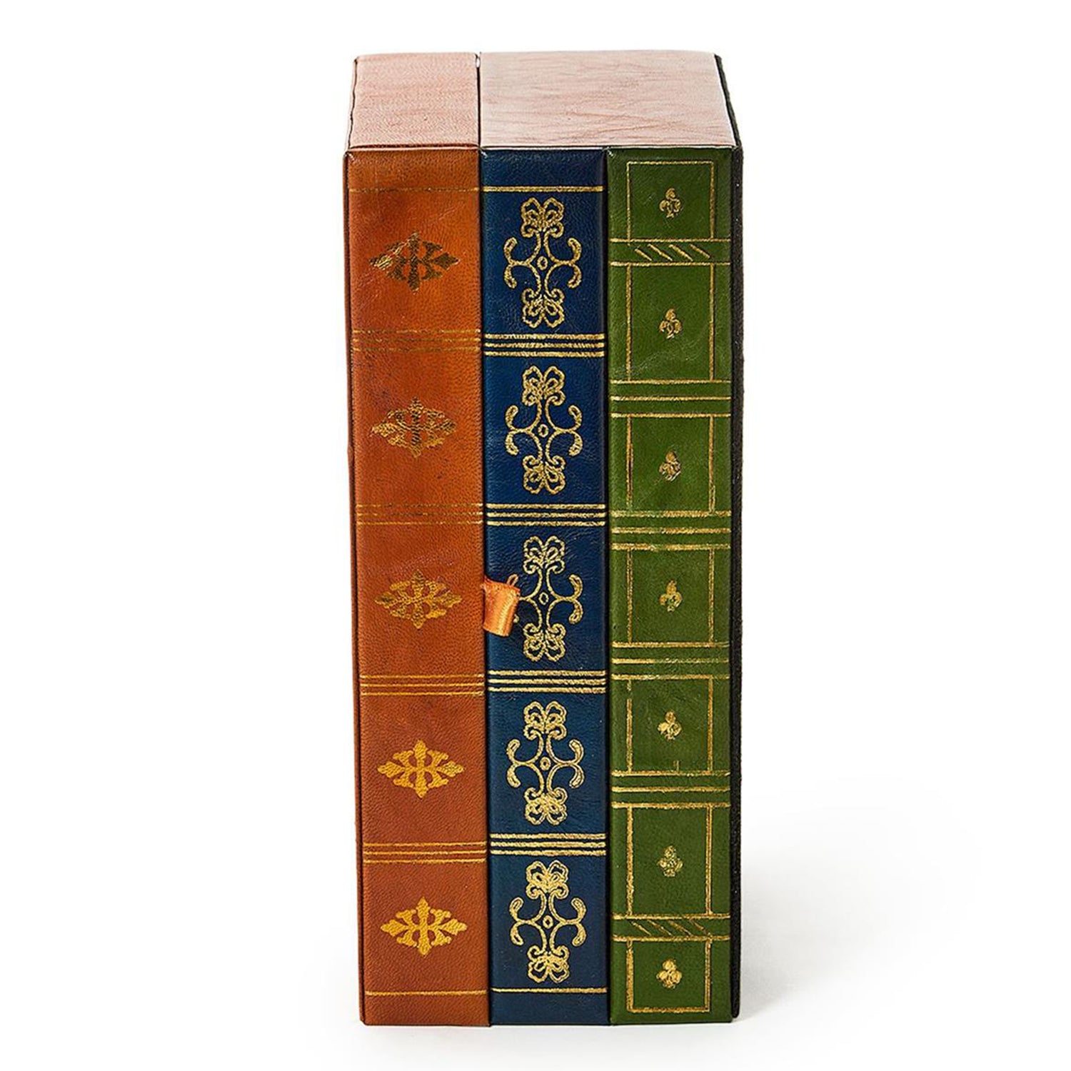 Leather Hinged Rectangle Keepsake/Storage Box with Tri-Color Spine
