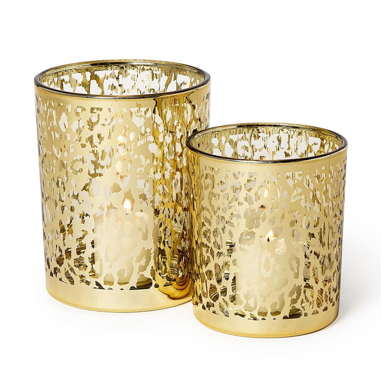 Leopard Silhouette Antiqued Tealight/Votive Candleholder Set of 2