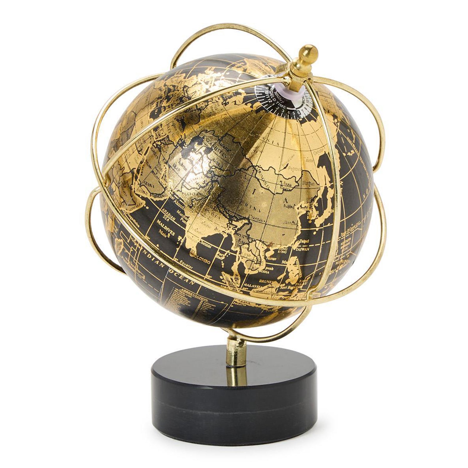 Around The World Black and Gold Globe with Marble Base