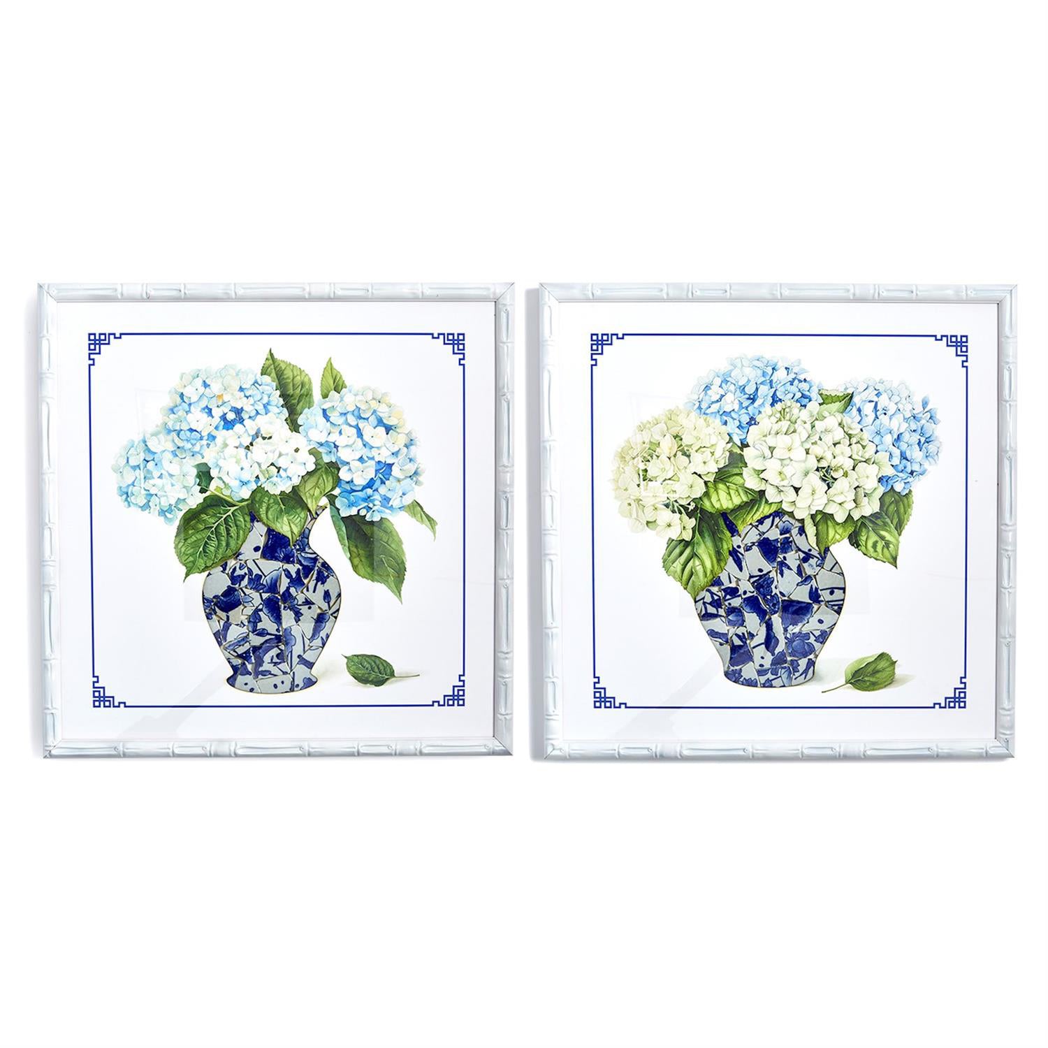 Blue and White Vase with Hydrangea Flower Wall Art Set of 2
