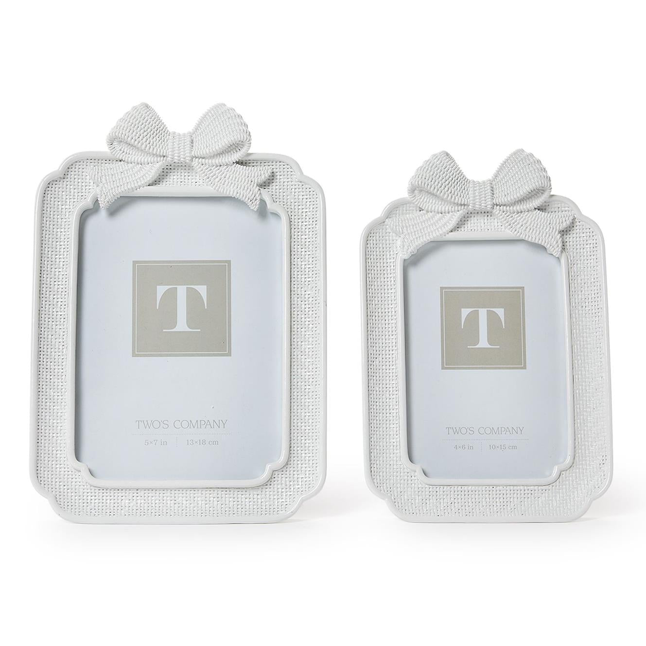 Faux Wicker Weave Photo Frame with White Bow Set of 2