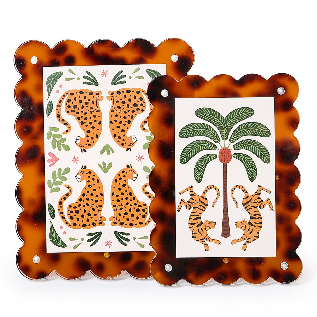 Tortoise Print Scalloped Edge Acrylic Photo Frame Set of 2