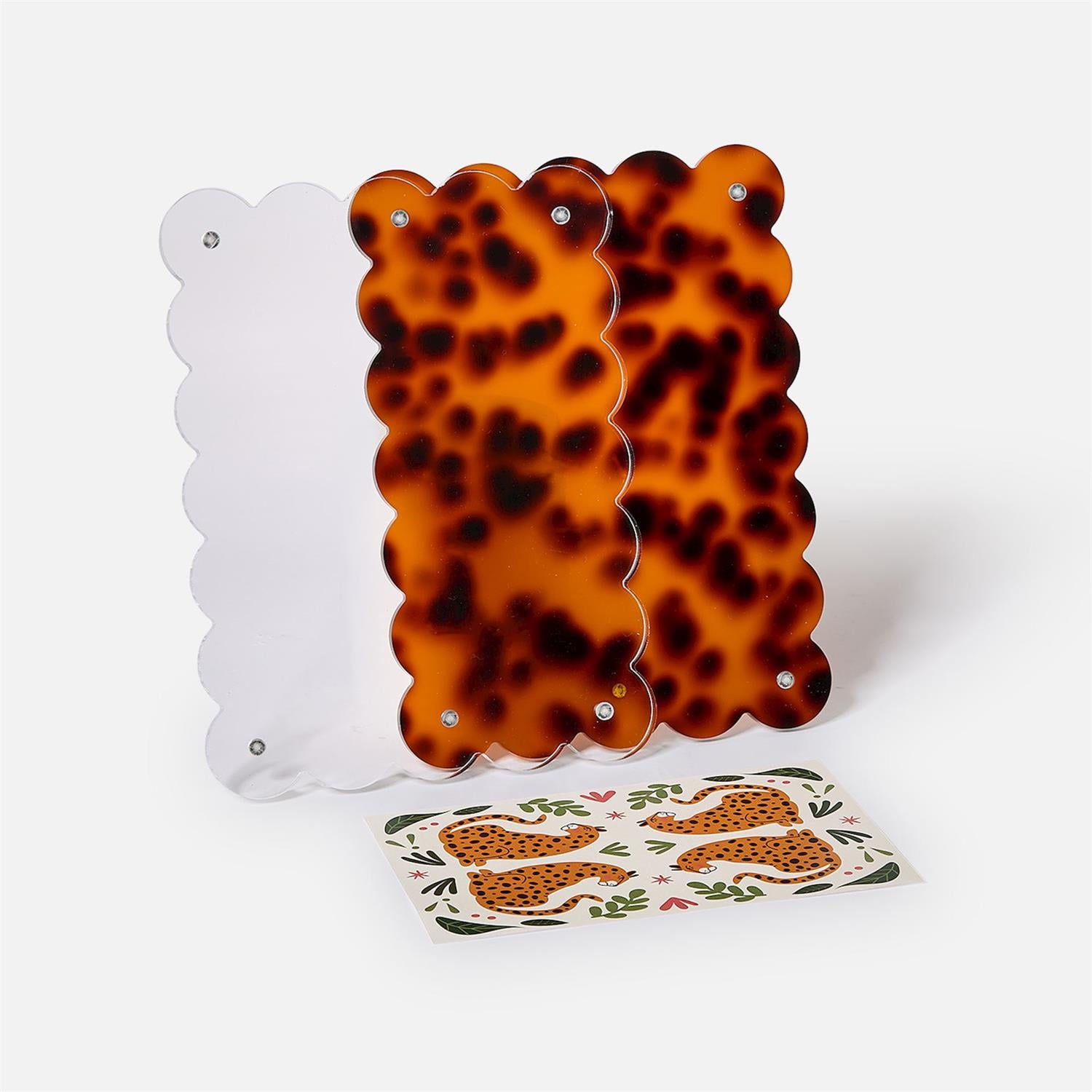 Tortoise Print Scalloped Edge Acrylic Photo Frame Set of 2
