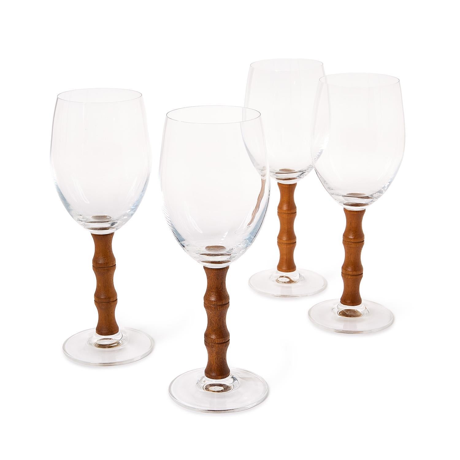 Faux Bamboo Stemmed Wine Glass Set of 4