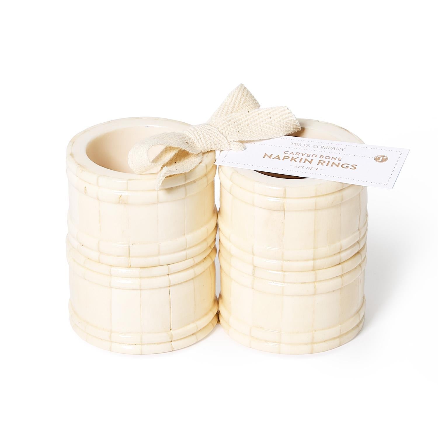 Carved Ivory Bone Napkin Ring Set of 4