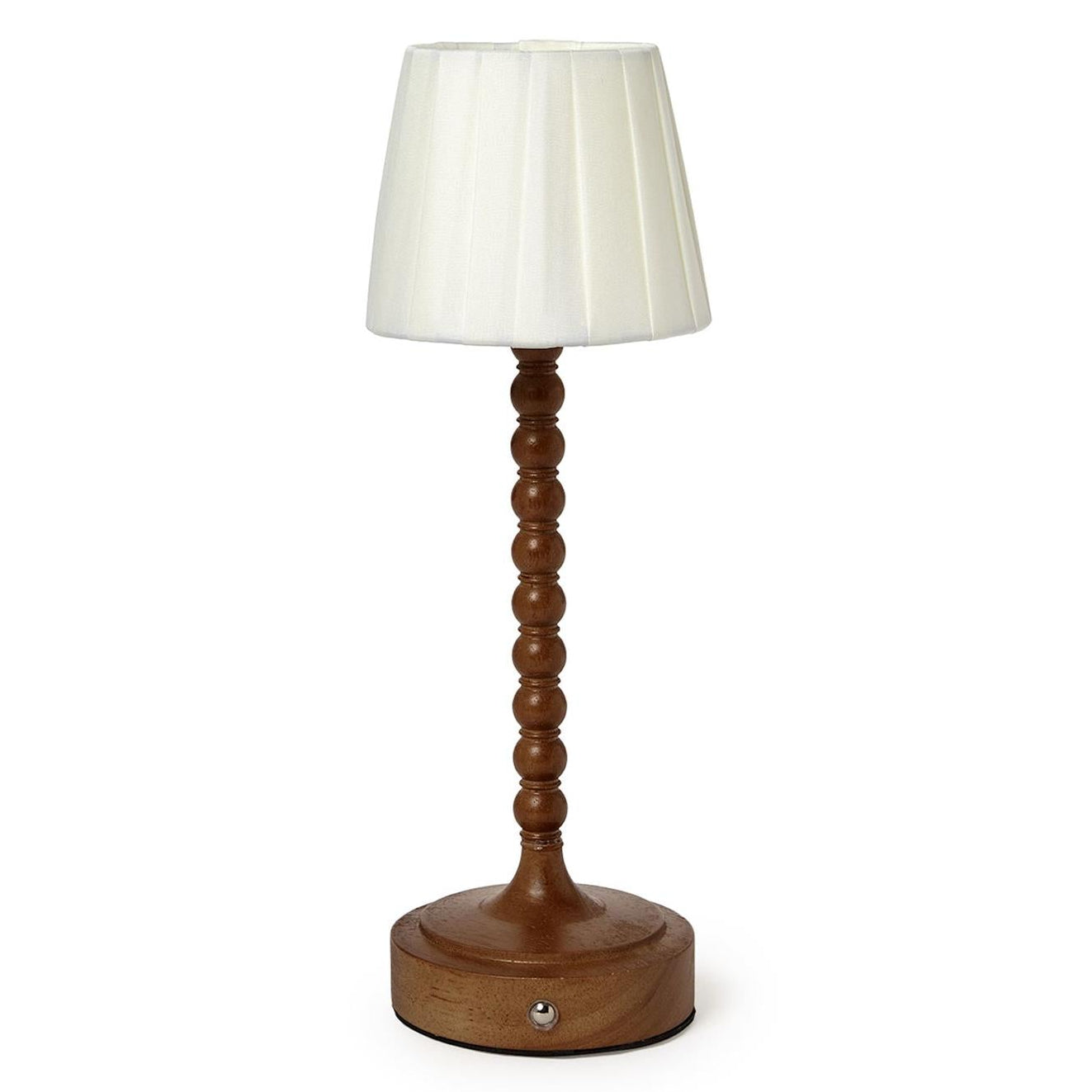 LED Cordless Beaded Wood Pole Table Lamp with Fabric Pleated Shade in Gift Box