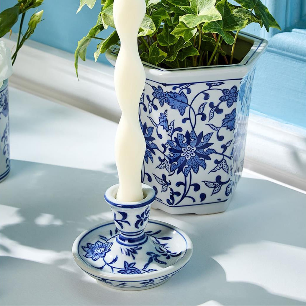 Chinoiserie Hand-Painted 3in Taper Candleholder Set of 2