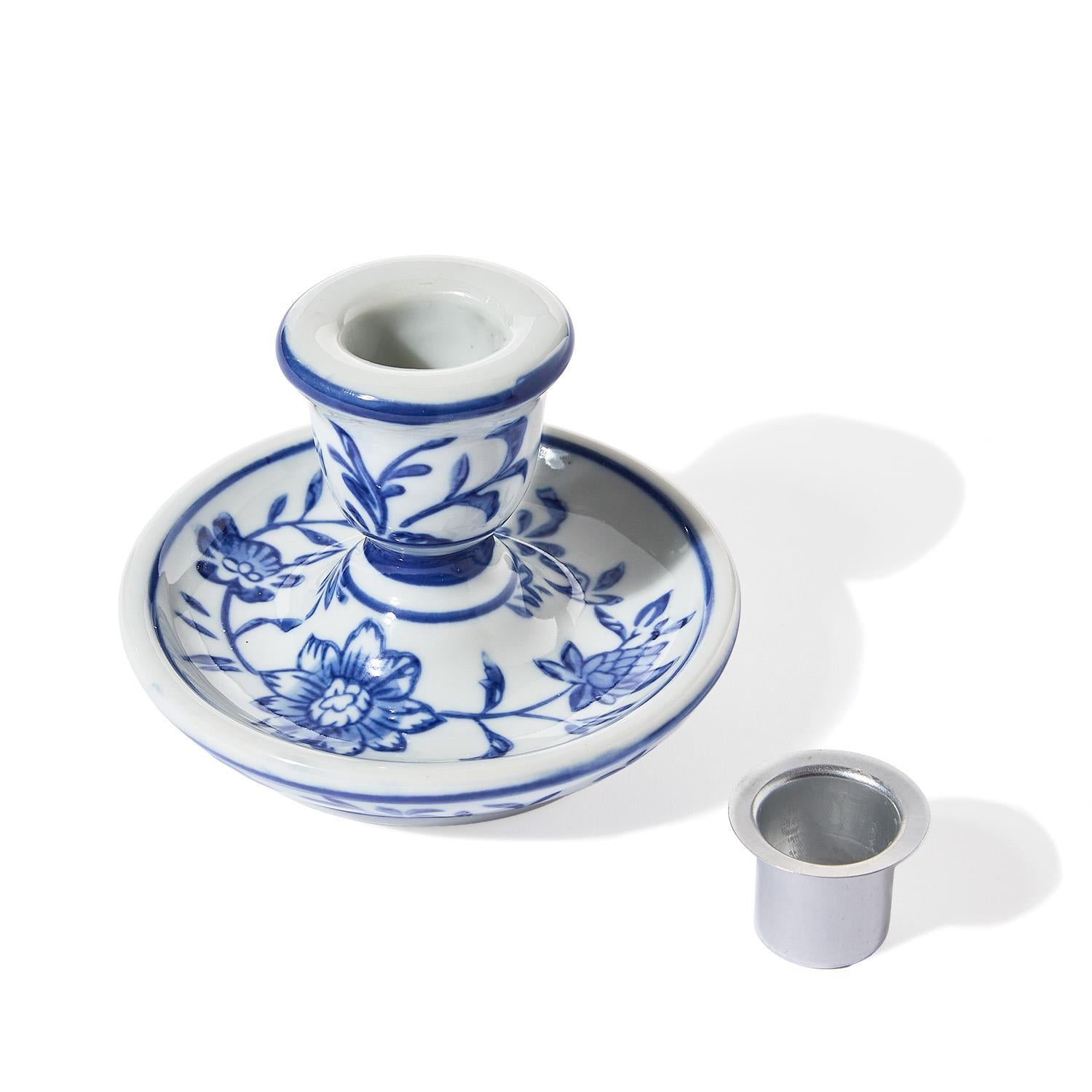Chinoiserie Hand-Painted 3in Taper Candleholder Set of 2