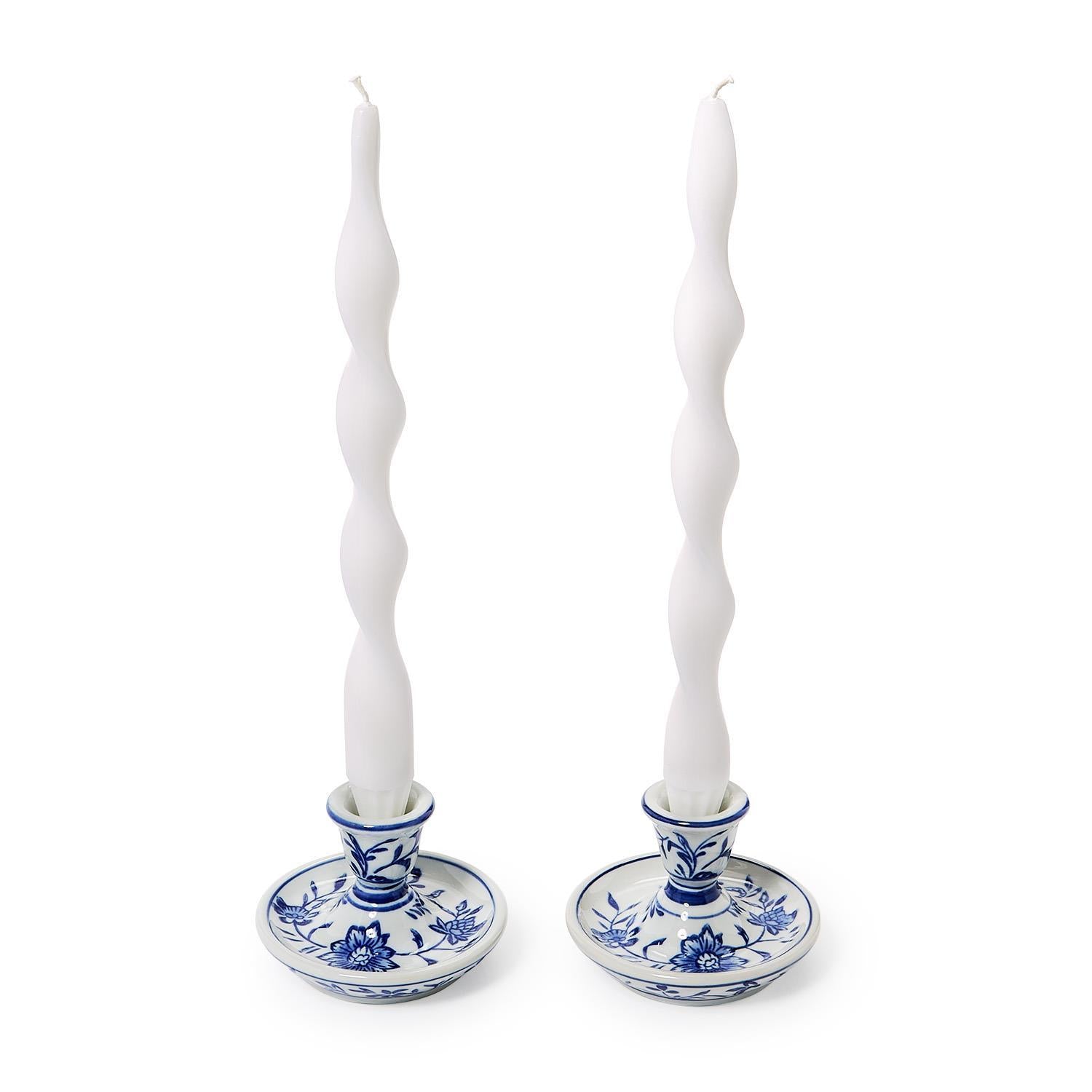 Chinoiserie Hand-Painted 3in Taper Candleholder Set of 2