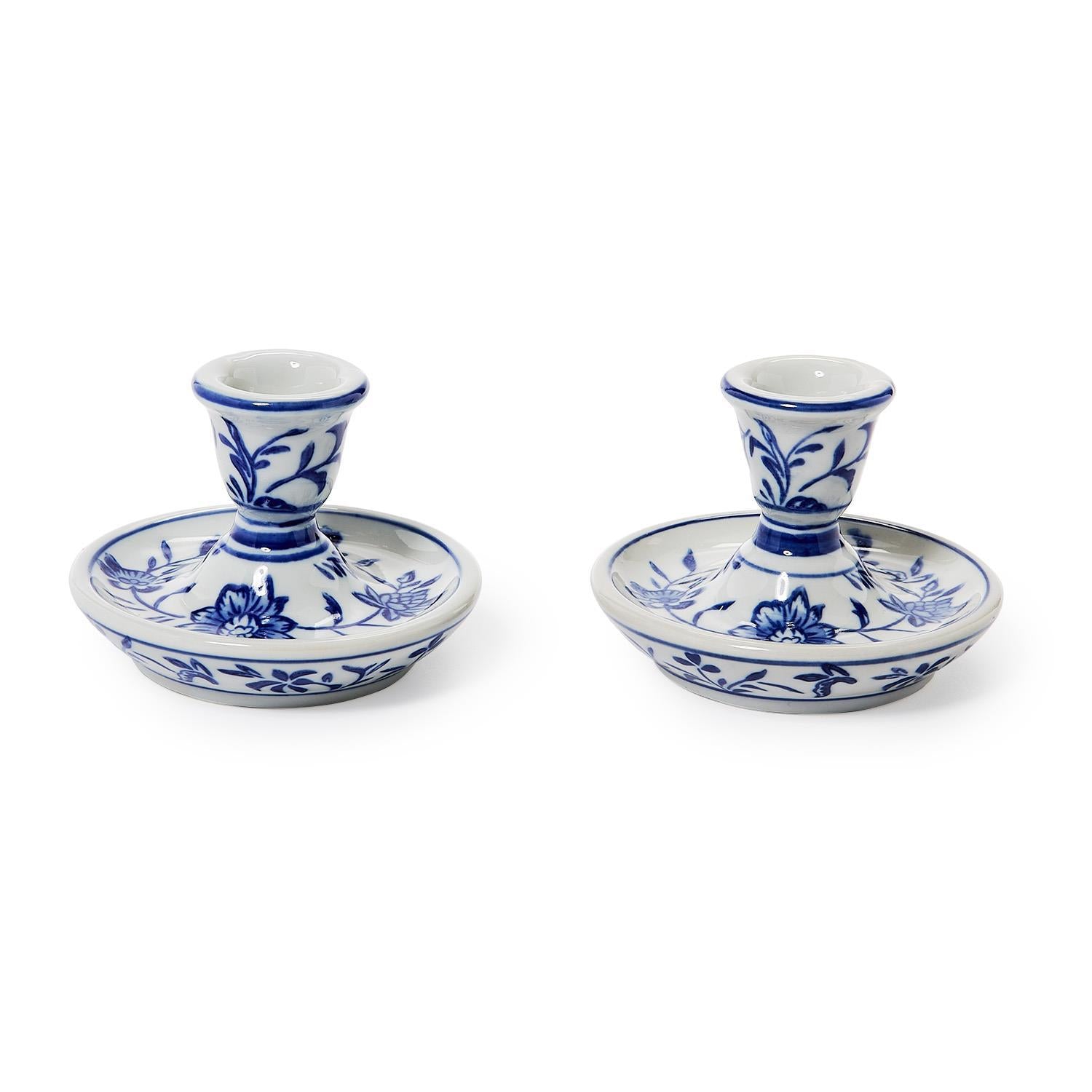 Chinoiserie Hand-Painted 3in Taper Candleholder Set of 2