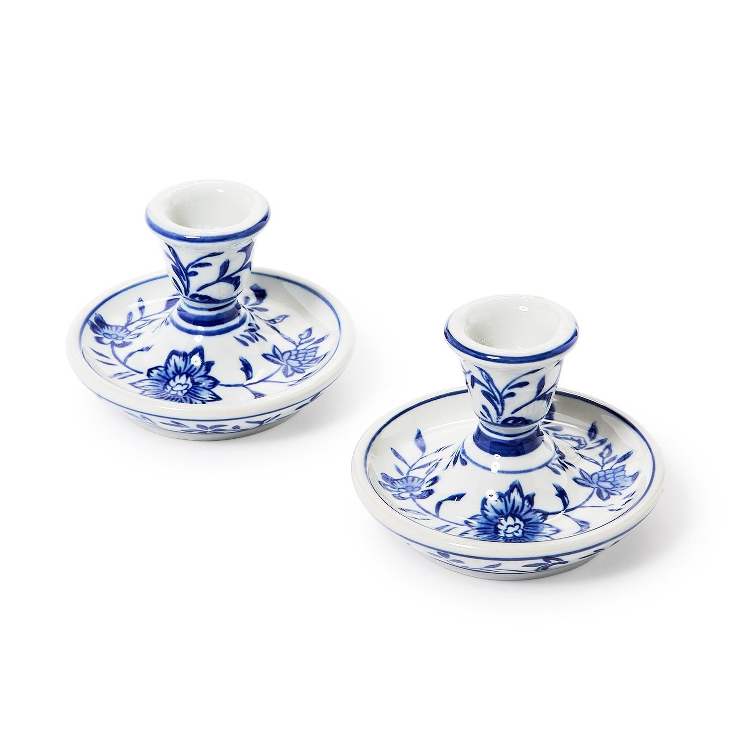 Chinoiserie Hand-Painted 3in Taper Candleholder Set of 2