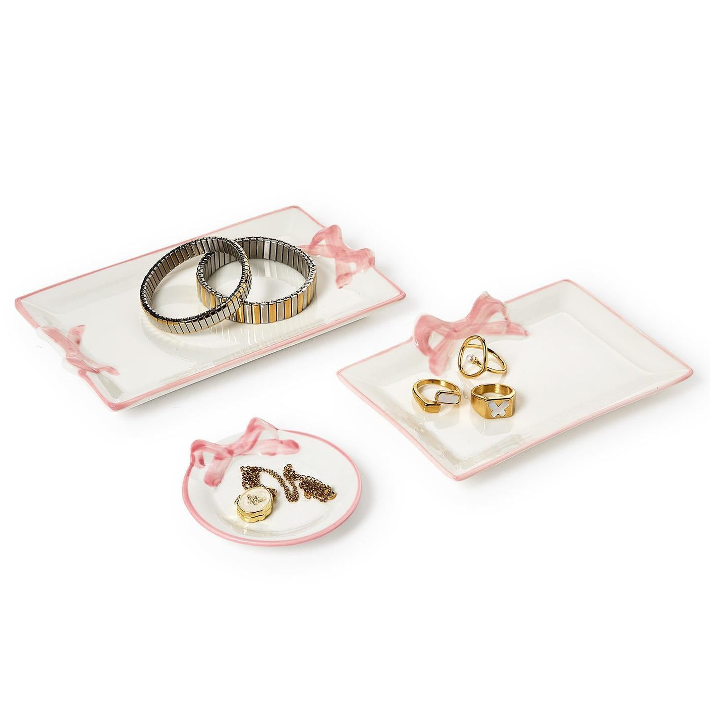 Pretty Bow Hand-Painted Tray Set of 3