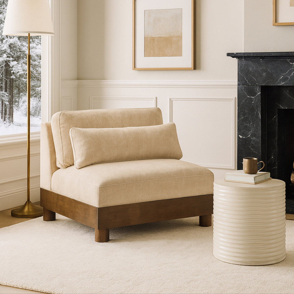 Turin Beige Chenille Fabric Upholstered Modular Armless Chair