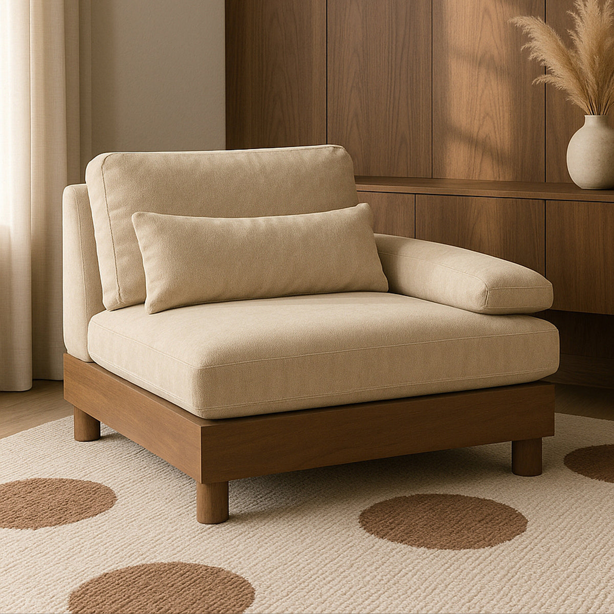 Turin Beige Chenille Fabric Upholstered Modular Right Arm Chair